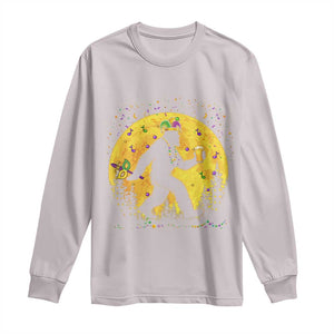 Mardi Gras Bigfoot Long Sleeve Shirt Funny Sasquatch Carnival Trendy Meme TS14 Ice Gray Print Your Wear