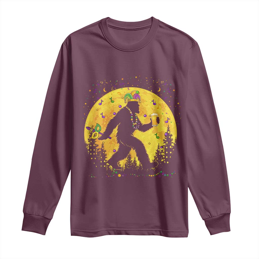 Mardi Gras Bigfoot Long Sleeve Shirt Funny Sasquatch Carnival Trendy Meme TS14 Maroon Print Your Wear