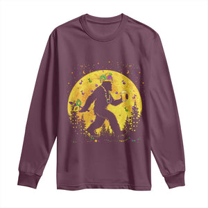 Mardi Gras Bigfoot Long Sleeve Shirt Funny Sasquatch Carnival Trendy Meme TS14 Maroon Print Your Wear