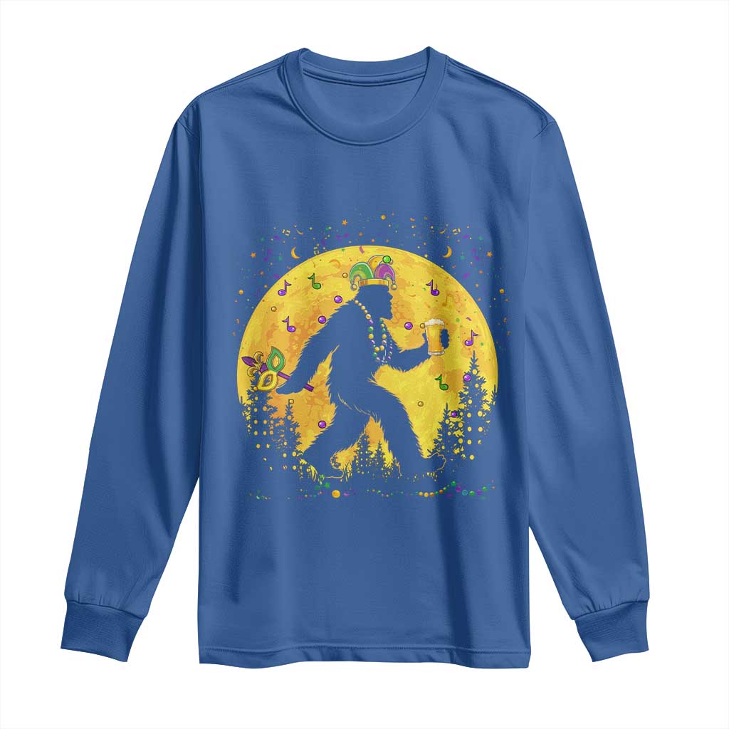 Mardi Gras Bigfoot Long Sleeve Shirt Funny Sasquatch Carnival Trendy Meme TS14 Royal Blue Print Your Wear
