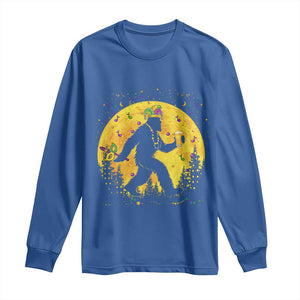 Mardi Gras Bigfoot Long Sleeve Shirt Funny Sasquatch Carnival Trendy Meme TS14 Royal Blue Print Your Wear
