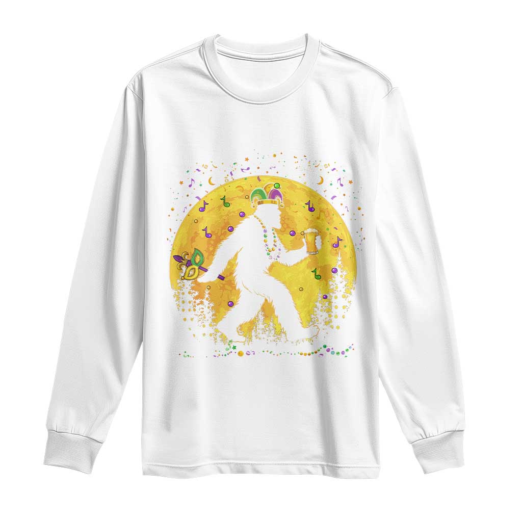 Mardi Gras Bigfoot Long Sleeve Shirt Funny Sasquatch Carnival Trendy Meme TS14 White Print Your Wear
