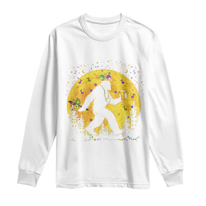 Mardi Gras Bigfoot Long Sleeve Shirt Funny Sasquatch Carnival Trendy Meme TS14 White Print Your Wear