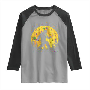 Mardi Gras Bigfoot Raglan Shirt Funny Sasquatch Carnival Trendy Meme TS14 Sport Gray Black Print Your Wear