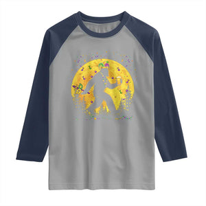 Mardi Gras Bigfoot Raglan Shirt Funny Sasquatch Carnival Trendy Meme TS14 Sport Gray Navy Print Your Wear