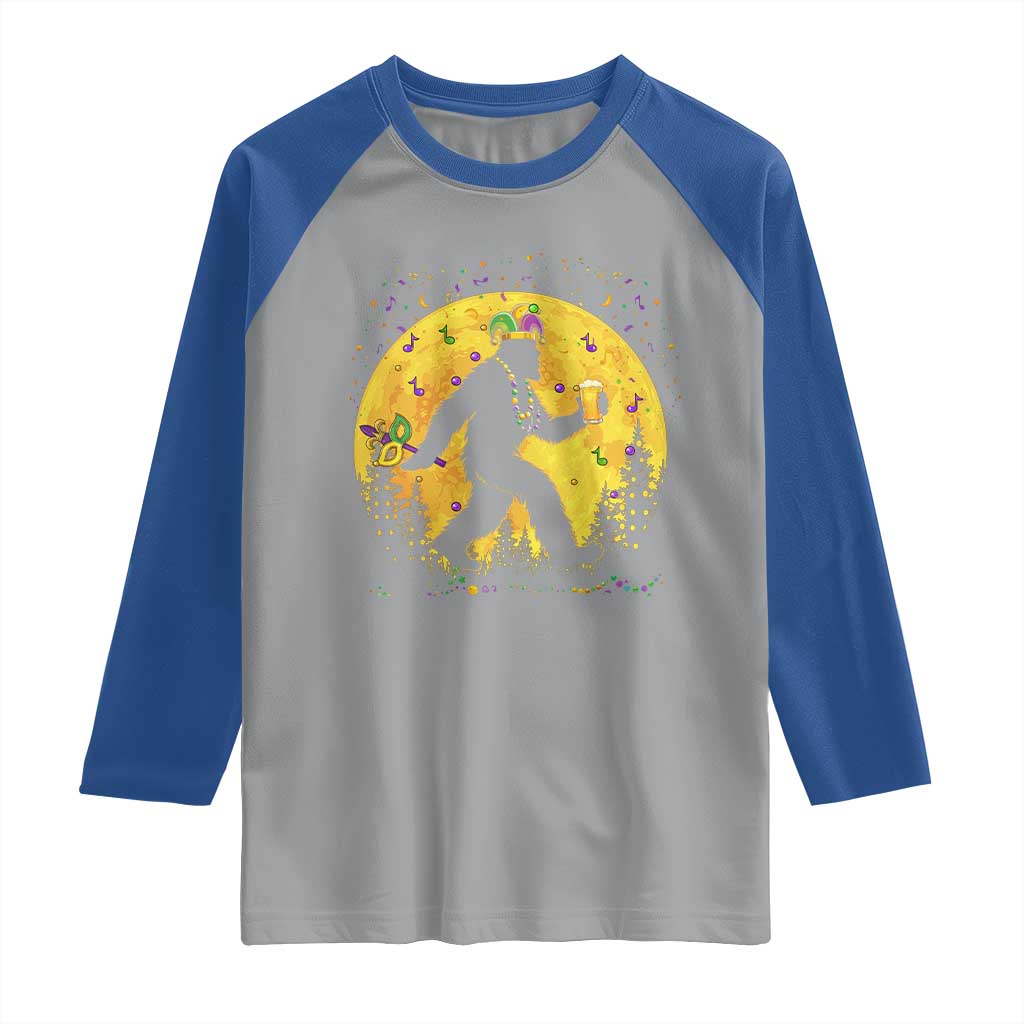 Mardi Gras Bigfoot Raglan Shirt Funny Sasquatch Carnival Trendy Meme TS14 Sport Gray Royal Print Your Wear