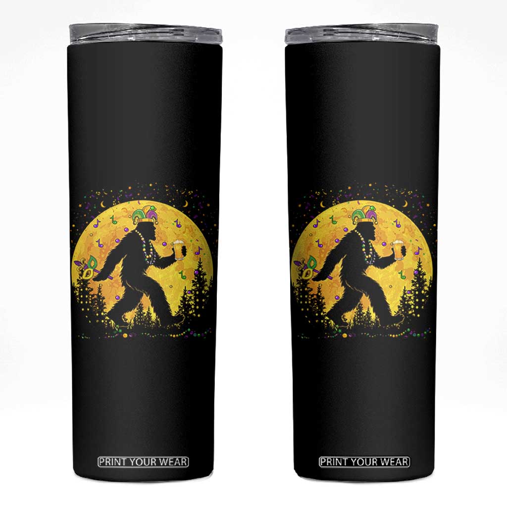 Mardi Gras Bigfoot Skinny Tumbler Funny Sasquatch Carnival Trendy Meme TS14 Black Print Your Wear