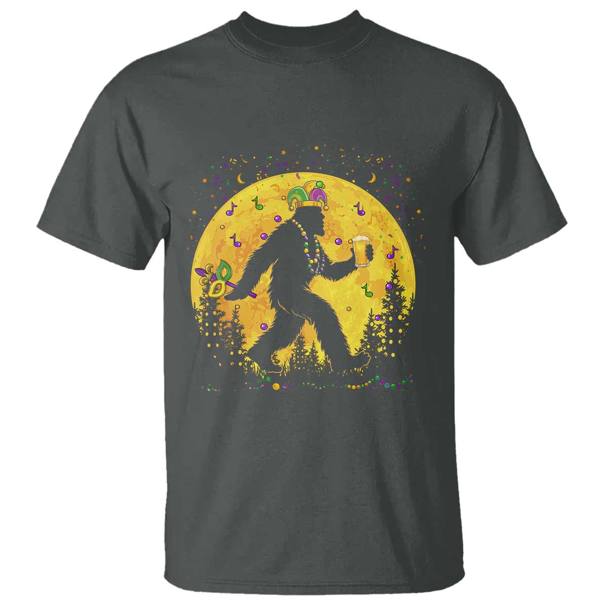 Mardi Gras Bigfoot T Shirt Funny Sasquatch Carnival Trendy Meme TS14 Dark Heather Print Your Wear