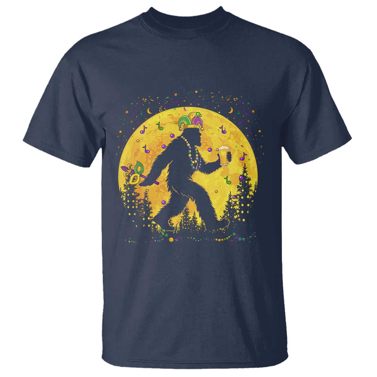 Mardi Gras Bigfoot T Shirt Funny Sasquatch Carnival Trendy Meme TS14 Navy Print Your Wear