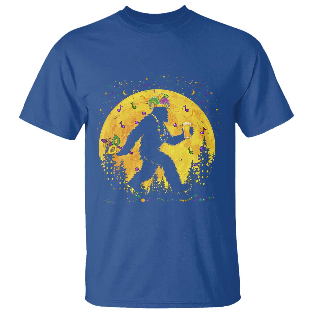 Mardi Gras Bigfoot T Shirt Funny Sasquatch Carnival Trendy Meme TS14 Royal Blue Print Your Wear