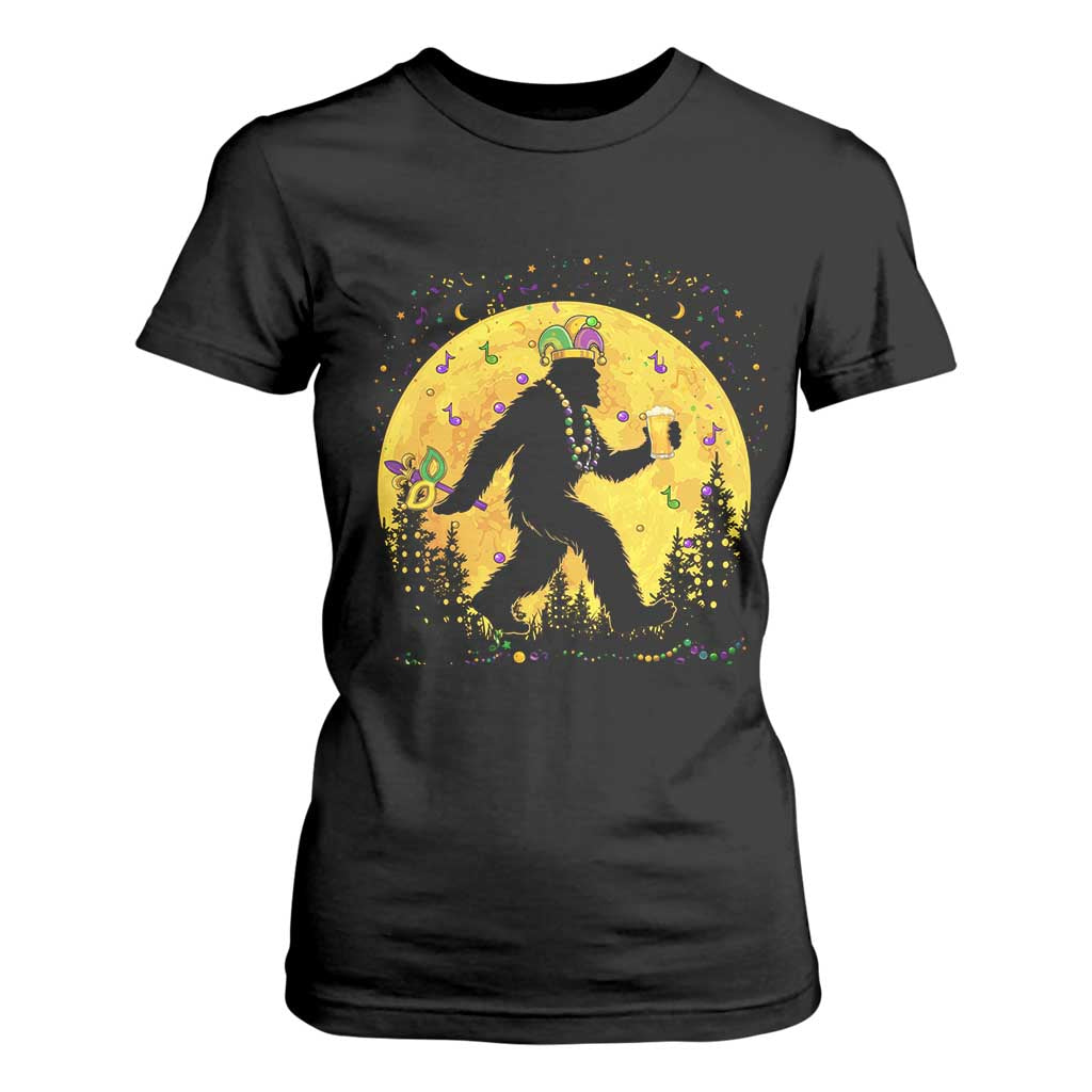 Mardi Gras Bigfoot T Shirt For Women Funny Sasquatch Carnival Trendy Meme TS14 Black Print Your Wear