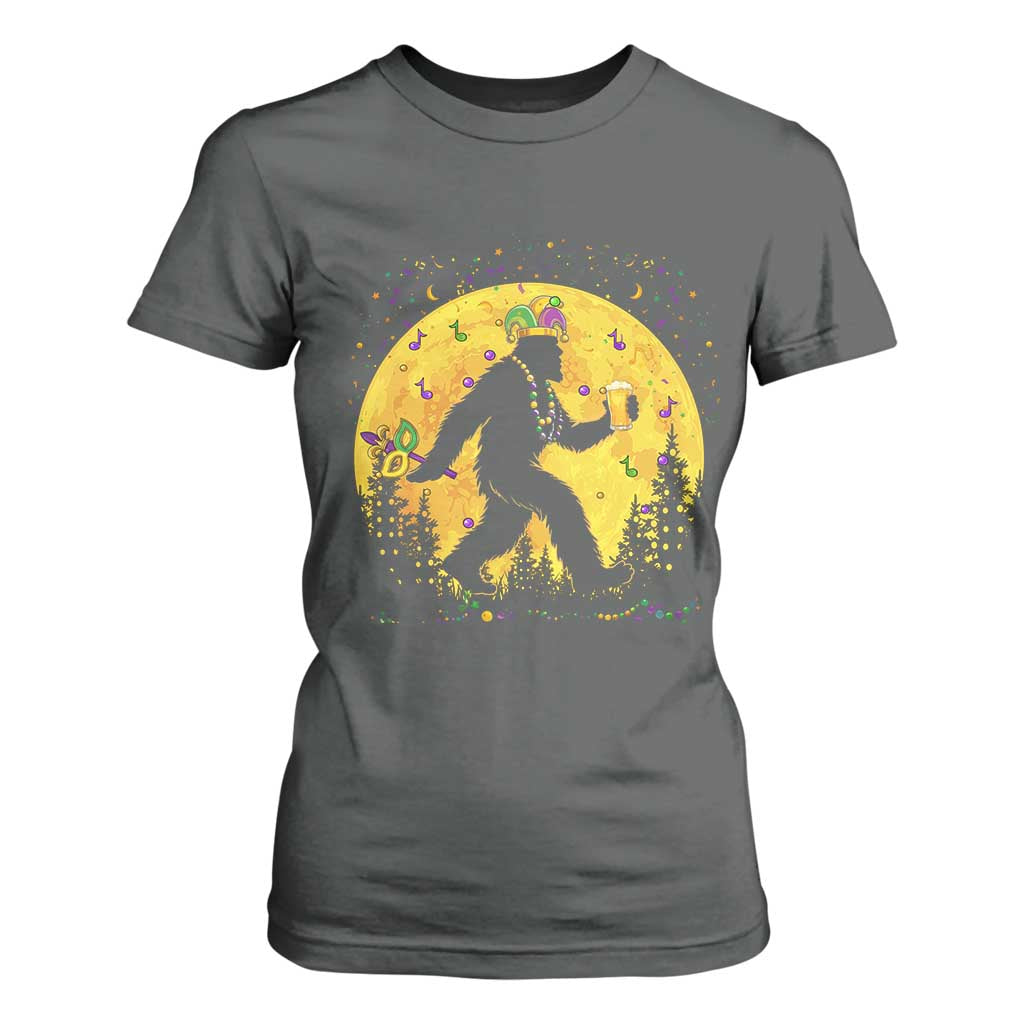 Mardi Gras Bigfoot T Shirt For Women Funny Sasquatch Carnival Trendy Meme TS14 Dark Heather Print Your Wear