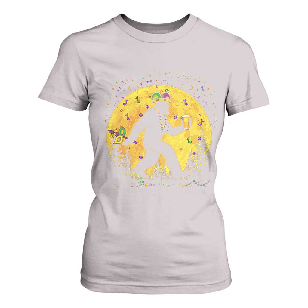 Mardi Gras Bigfoot T Shirt For Women Funny Sasquatch Carnival Trendy Meme TS14 Ice Gray Print Your Wear