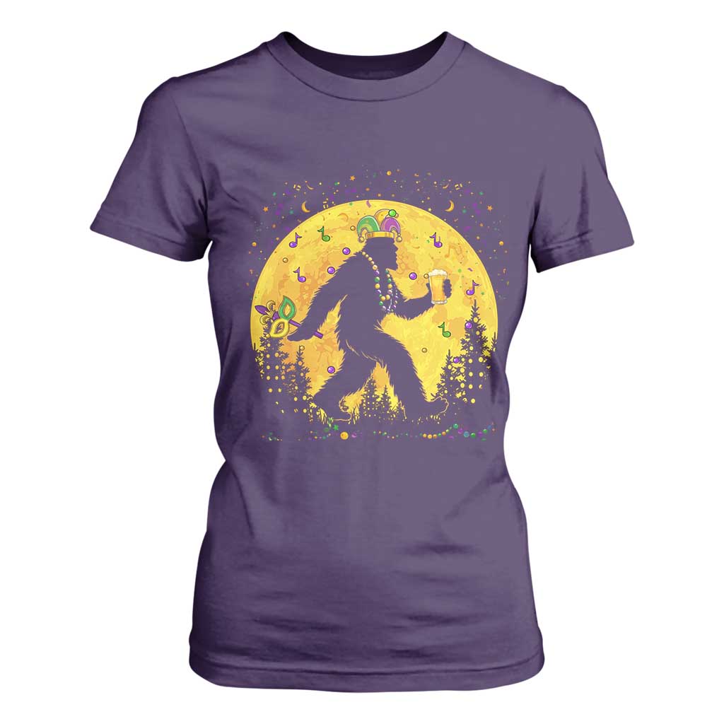 Mardi Gras Bigfoot T Shirt For Women Funny Sasquatch Carnival Trendy Meme TS14 Purple Print Your Wear
