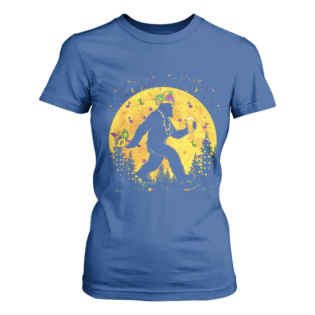 Mardi Gras Bigfoot T Shirt For Women Funny Sasquatch Carnival Trendy Meme TS14 Royal Blue Print Your Wear