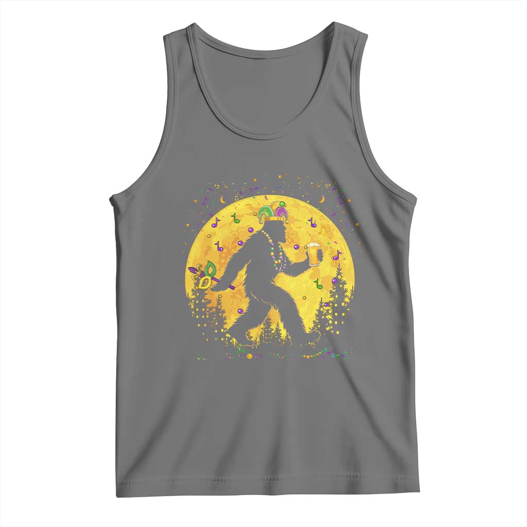 Mardi Gras Bigfoot Tank Top Funny Sasquatch Carnival Trendy Meme TS14 Black Heather Print Your Wear