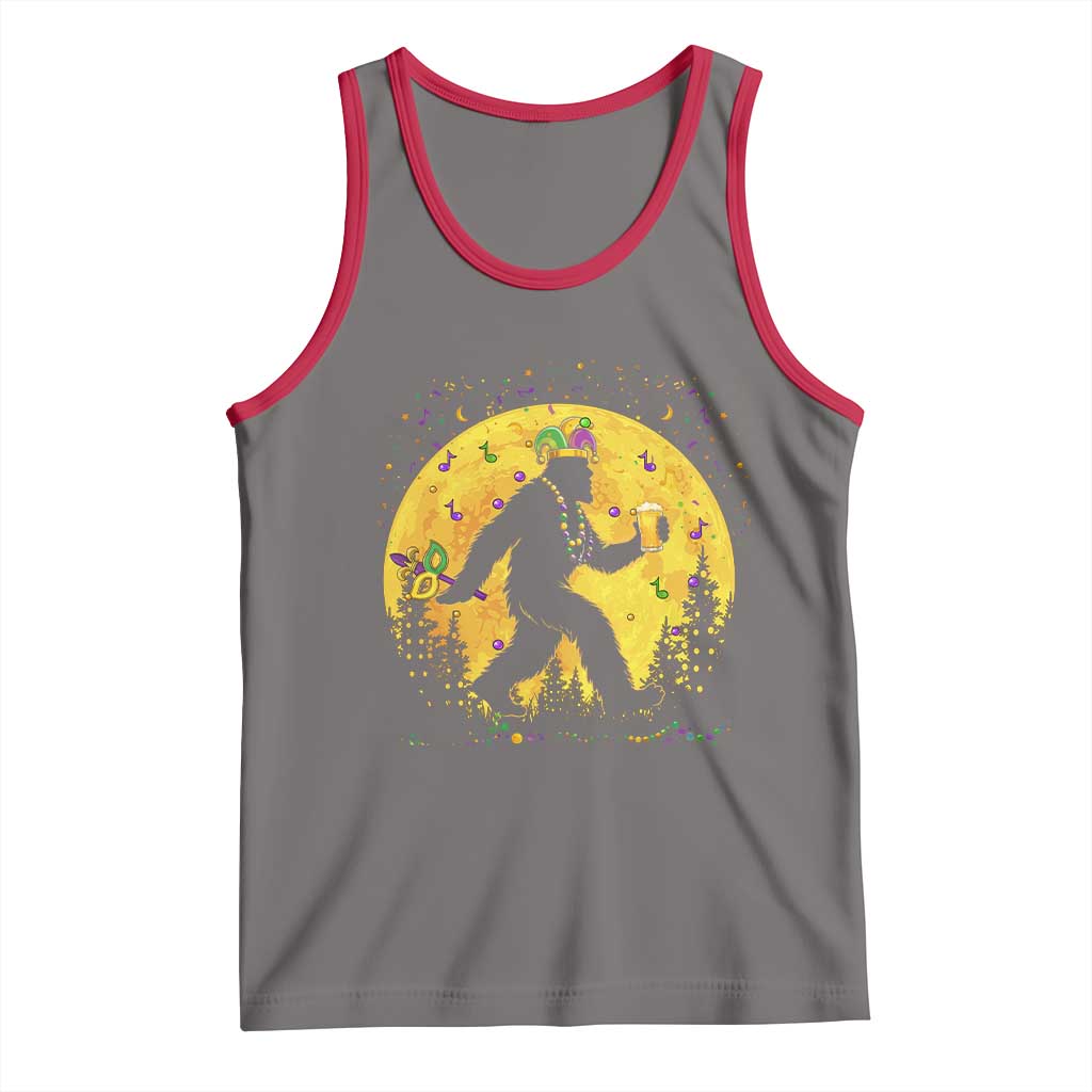 Mardi Gras Bigfoot Tank Top Funny Sasquatch Carnival Trendy Meme TS14 Deep Heather Red Print Your Wear