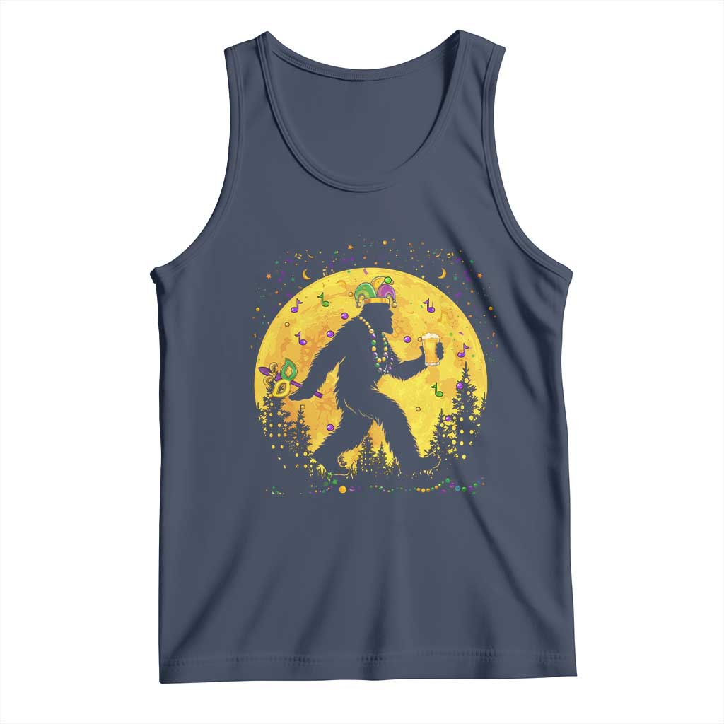 Mardi Gras Bigfoot Tank Top Funny Sasquatch Carnival Trendy Meme TS14 Navy Print Your Wear