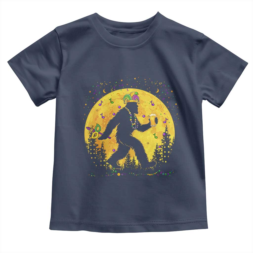 Mardi Gras Bigfoot Toddler T Shirt Funny Sasquatch Carnival Trendy Meme TS14 Navy Print Your Wear