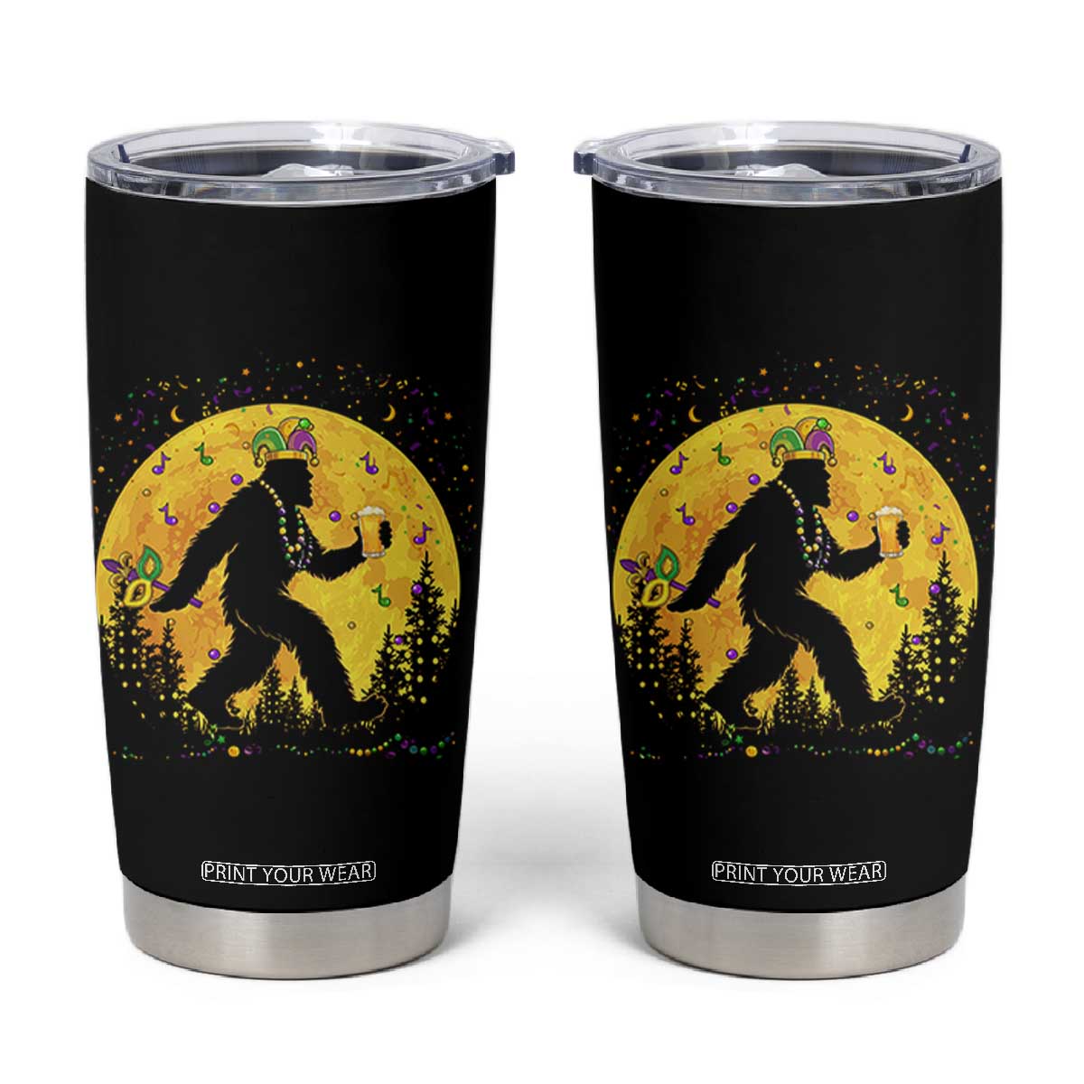 Mardi Gras Bigfoot Tumbler Cup Funny Sasquatch Carnival Trendy Meme TS14 Black Print Your Wear