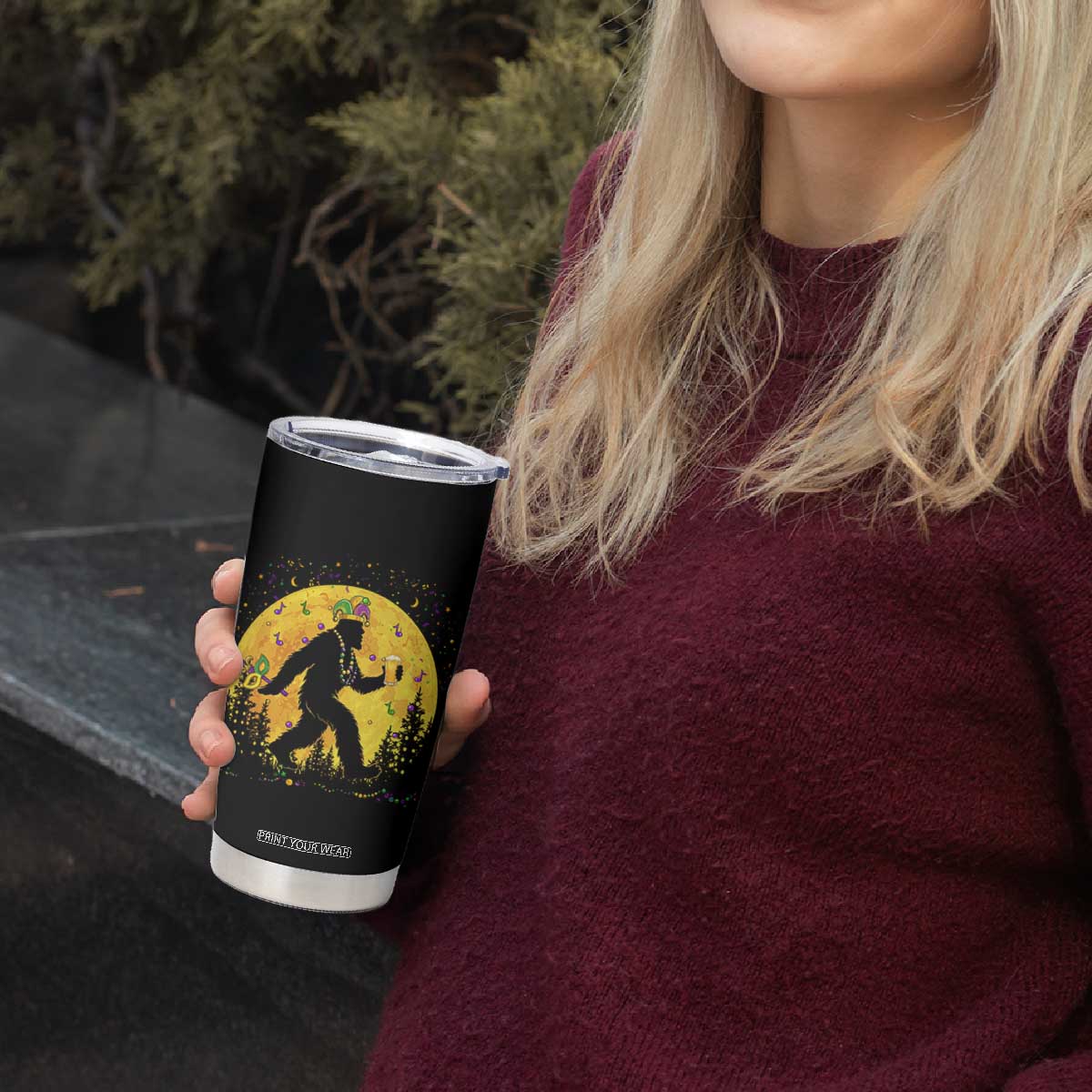 Mardi Gras Bigfoot Tumbler Cup Funny Sasquatch Carnival Trendy Meme TS14 Print Your Wear
