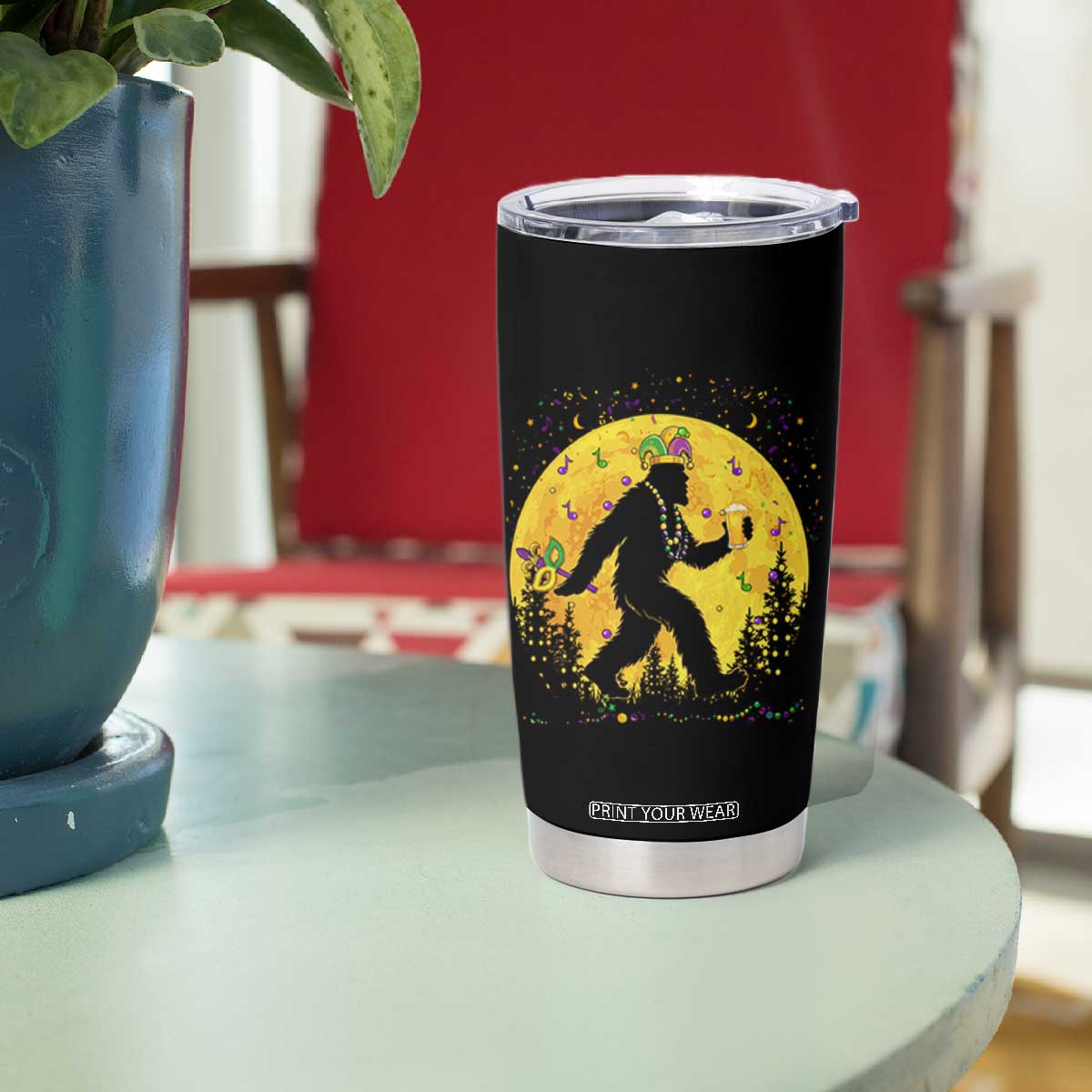 Mardi Gras Bigfoot Tumbler Cup Funny Sasquatch Carnival Trendy Meme TS14 Print Your Wear