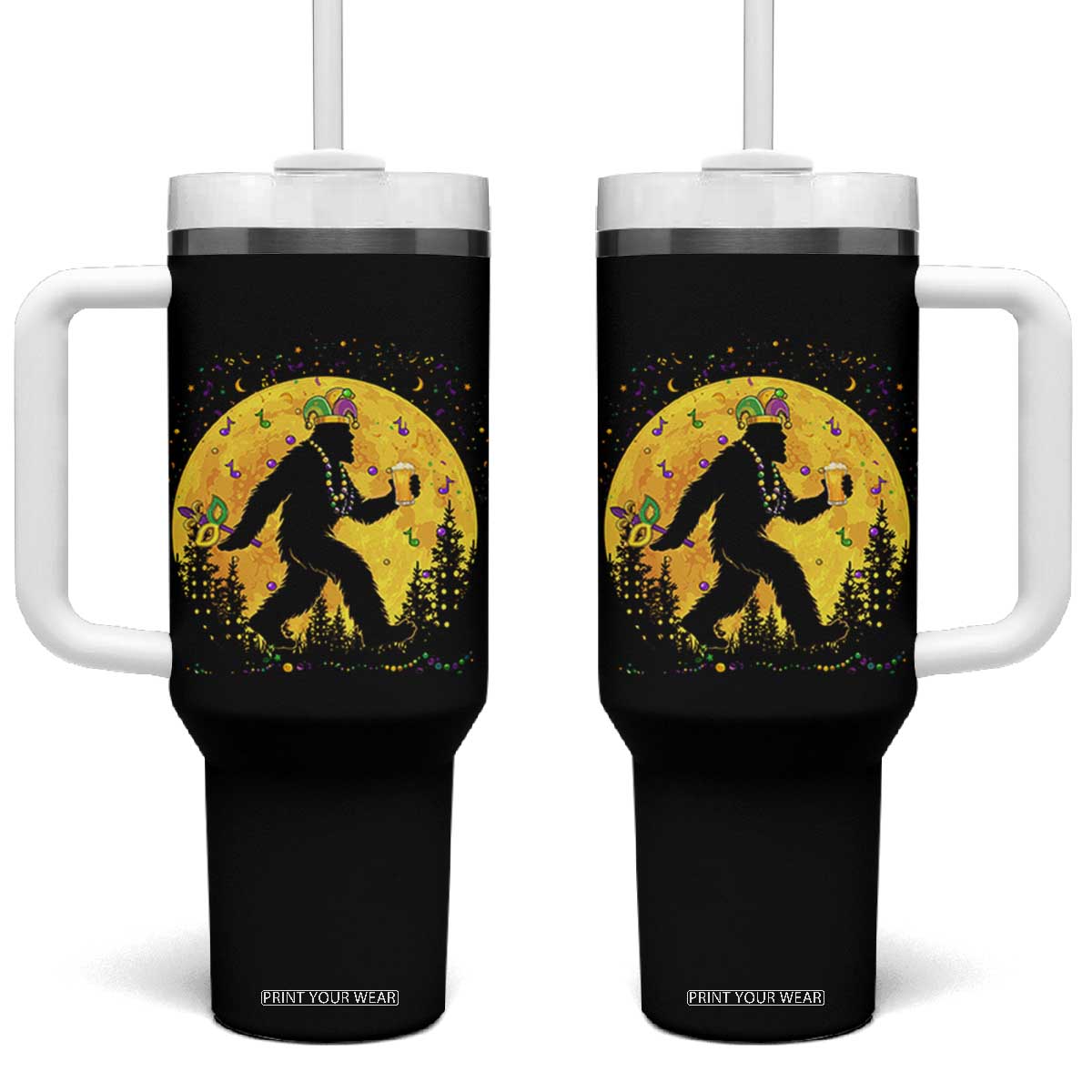Mardi Gras Bigfoot Tumbler With Handle Funny Sasquatch Carnival Trendy Meme TS14 One Size: 40 oz Black Print Your Wear