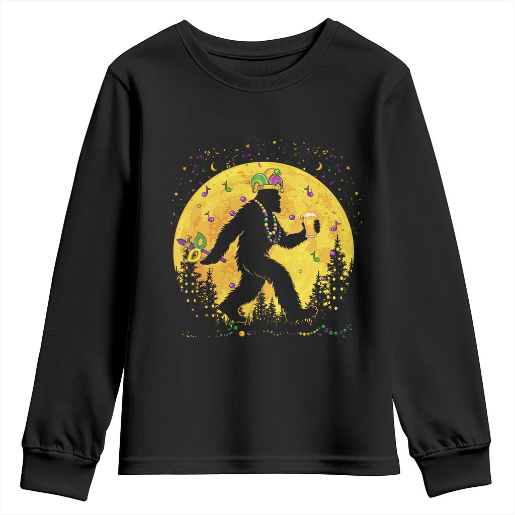 Mardi Gras Bigfoot Youth Sweatshirt Funny Sasquatch Carnival Trendy Meme TS14 Black Print Your Wear