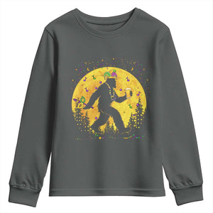 Mardi Gras Bigfoot Youth Sweatshirt Funny Sasquatch Carnival Trendy Meme TS14 Dark Heather Print Your Wear