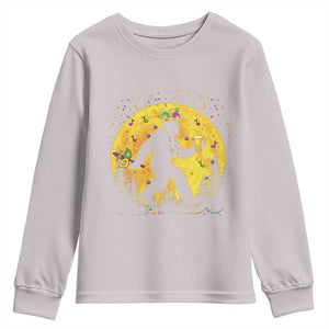 Mardi Gras Bigfoot Youth Sweatshirt Funny Sasquatch Carnival Trendy Meme TS14 Ice Gray Print Your Wear