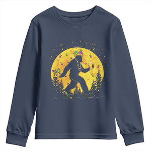 Mardi Gras Bigfoot Youth Sweatshirt Funny Sasquatch Carnival Trendy Meme TS14 Navy Print Your Wear
