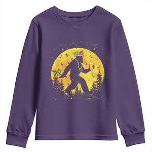 Mardi Gras Bigfoot Youth Sweatshirt Funny Sasquatch Carnival Trendy Meme TS14 Purple Print Your Wear