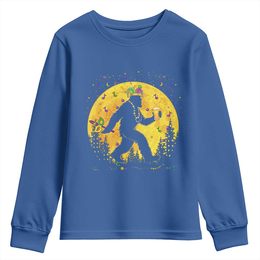 Mardi Gras Bigfoot Youth Sweatshirt Funny Sasquatch Carnival Trendy Meme TS14 Royal Blue Print Your Wear