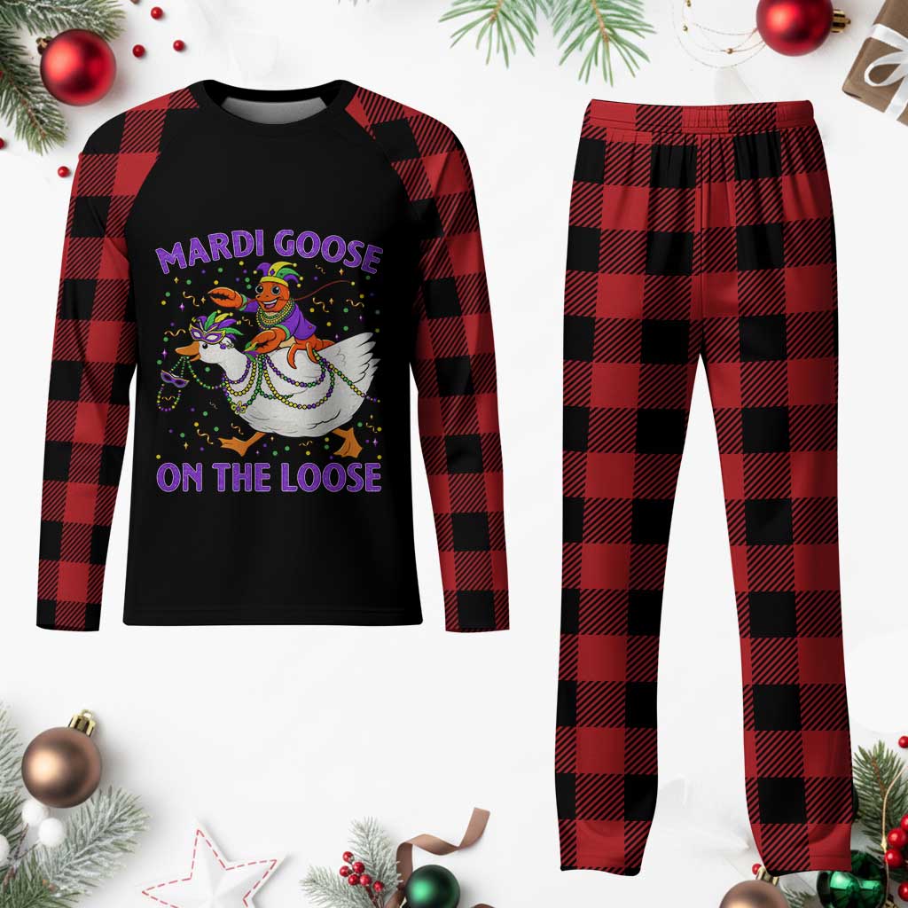 Funny Mardi Gras Plaid Pajama Set Goose Crawfish Carnival Trendy Meme TS14 Buffalo Plaid Print Your Wear