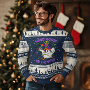 Funny Mardi Gras Ugly Christmas Sweater Goose Crawfish Carnival Trendy Meme TS14 Navy Beige Print Your Wear