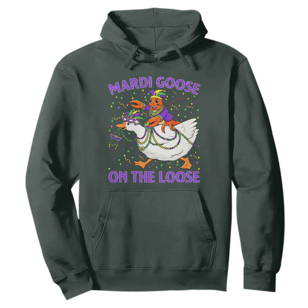 Funny Mardi Gras Hoodie Goose Crawfish Carnival Trendy Meme TS14 Dark Forest Green Print Your Wear