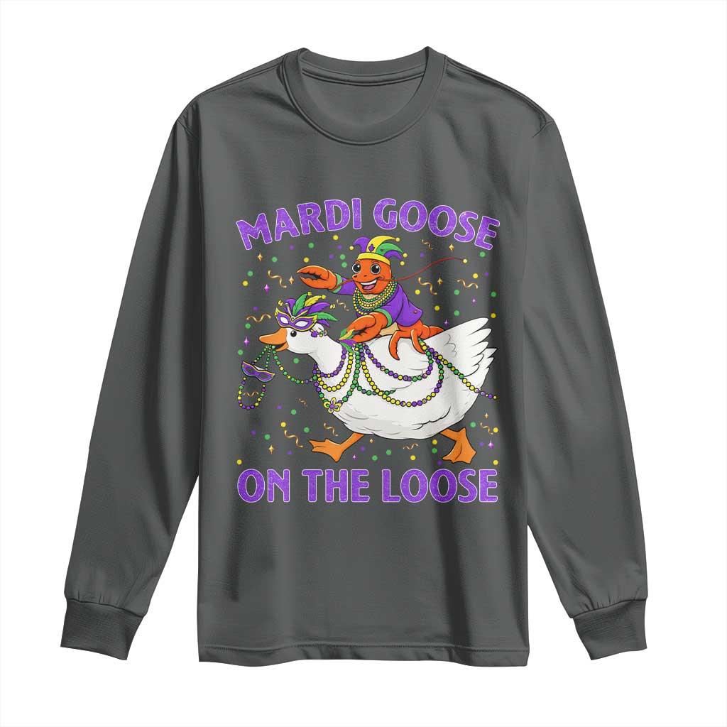 Funny Mardi Gras Long Sleeve Shirt Goose Crawfish Carnival Trendy Meme TS14 Dark Heather Print Your Wear