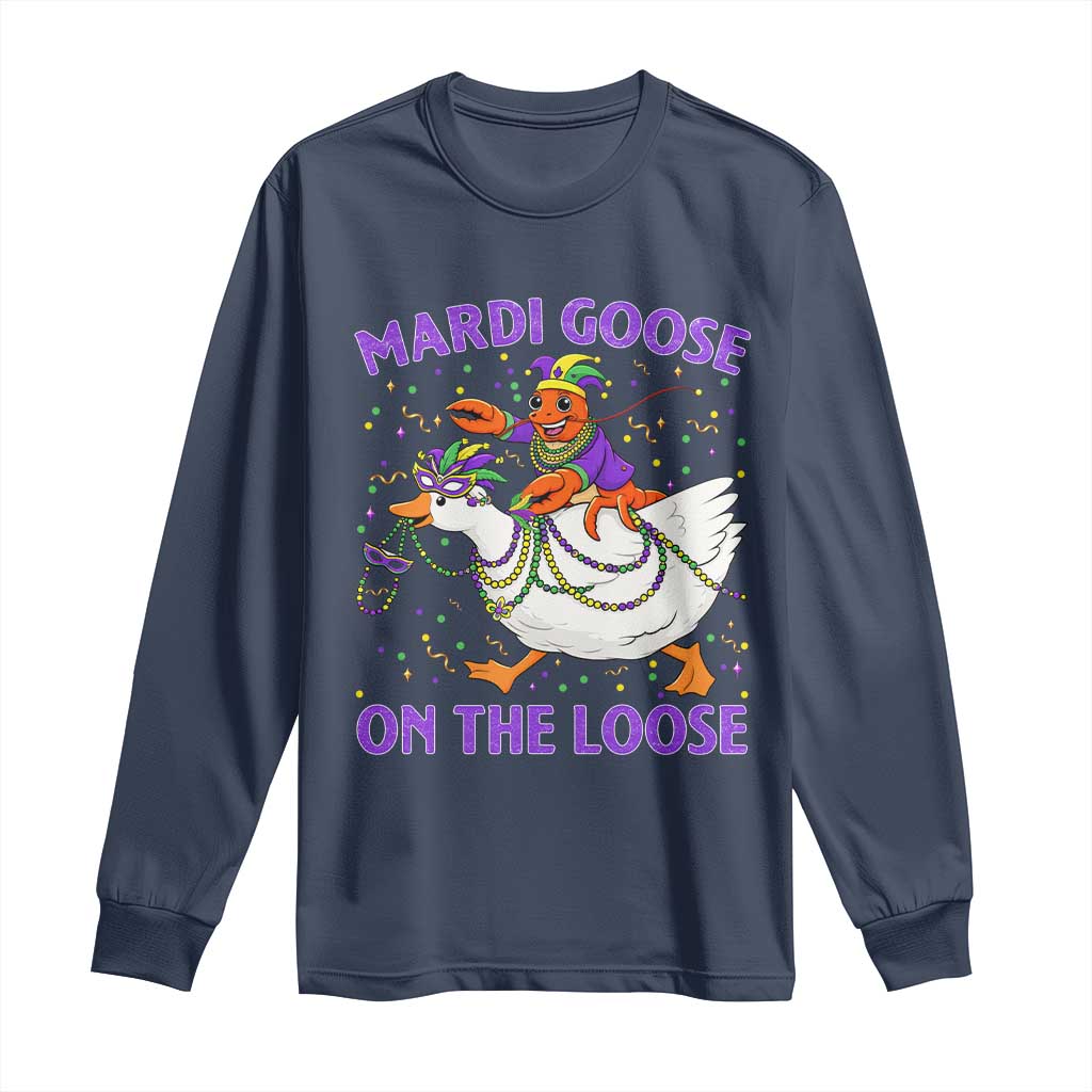 Funny Mardi Gras Long Sleeve Shirt Goose Crawfish Carnival Trendy Meme TS14 Navy Print Your Wear