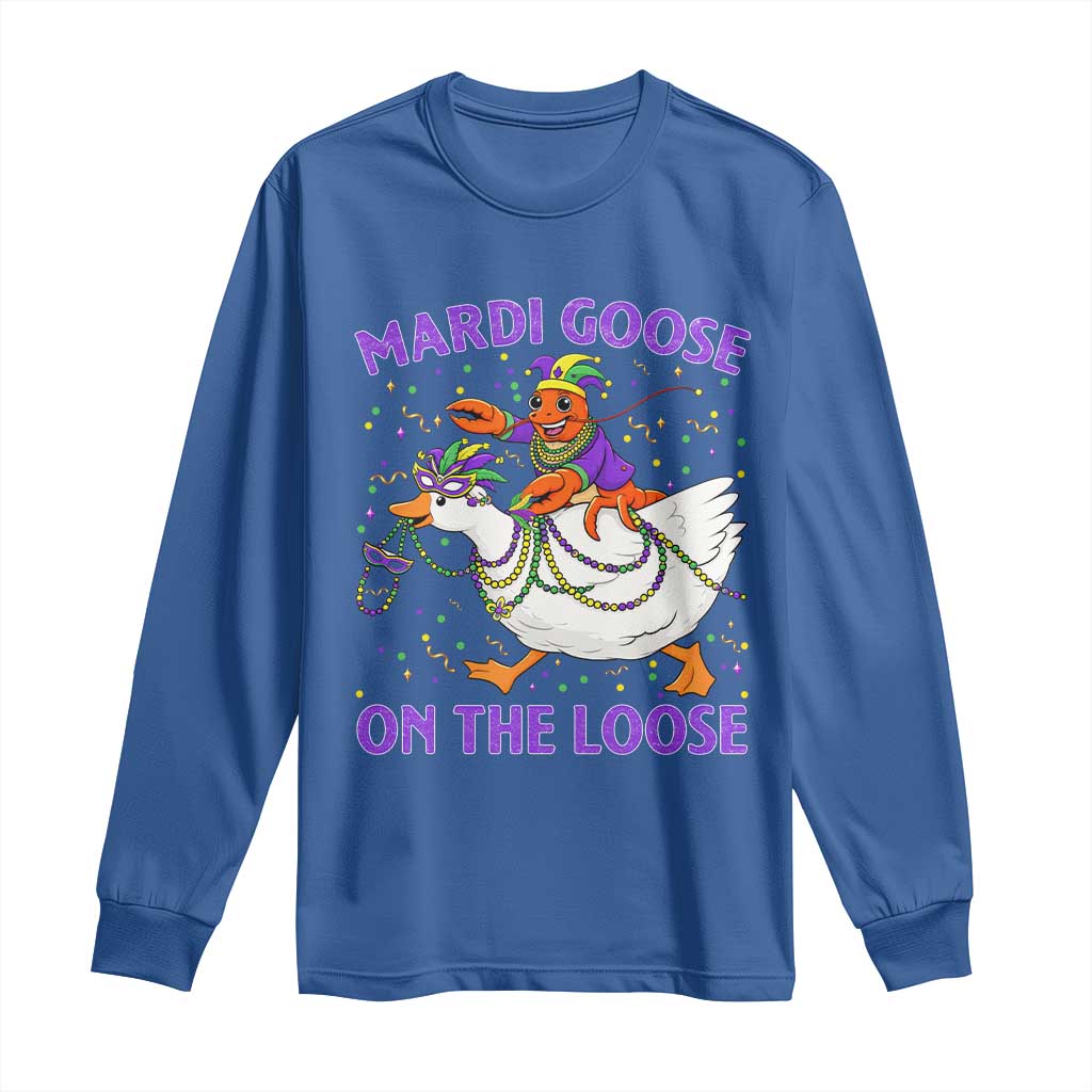 Funny Mardi Gras Long Sleeve Shirt Goose Crawfish Carnival Trendy Meme TS14 Royal Blue Print Your Wear