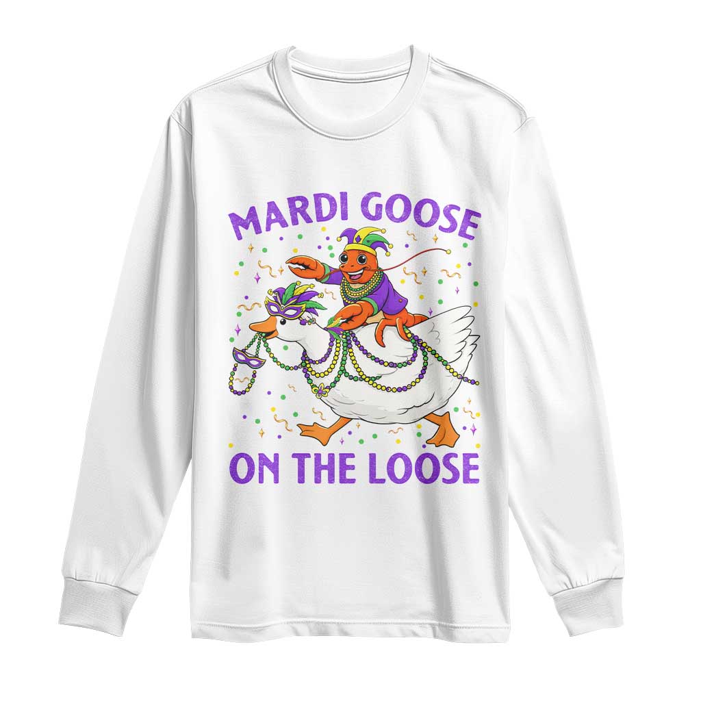 Funny Mardi Gras Long Sleeve Shirt Goose Crawfish Carnival Trendy Meme TS14 White Print Your Wear