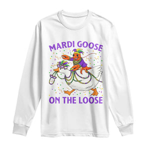 Funny Mardi Gras Long Sleeve Shirt Goose Crawfish Carnival Trendy Meme TS14 White Print Your Wear