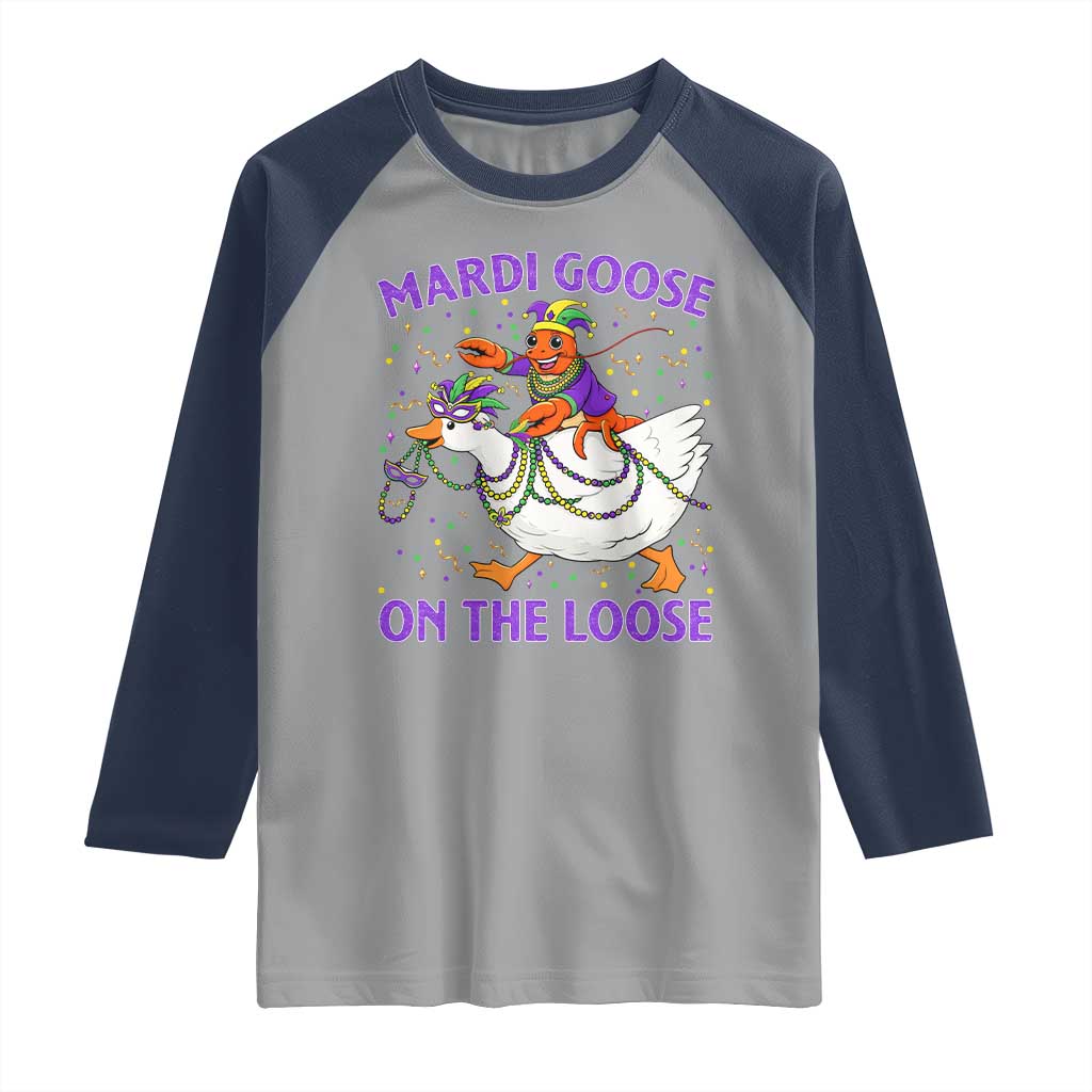 Funny Mardi Gras Raglan Shirt Goose Crawfish Carnival Trendy Meme TS14 Sport Gray Navy Print Your Wear