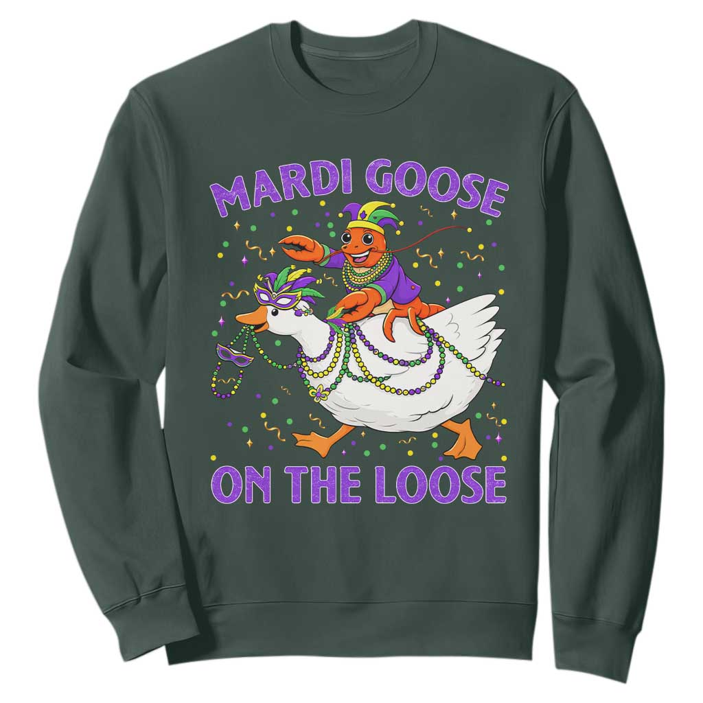 Funny Mardi Gras Sweatshirt Goose Crawfish Carnival Trendy Meme TS14 Dark Forest Green Print Your Wear