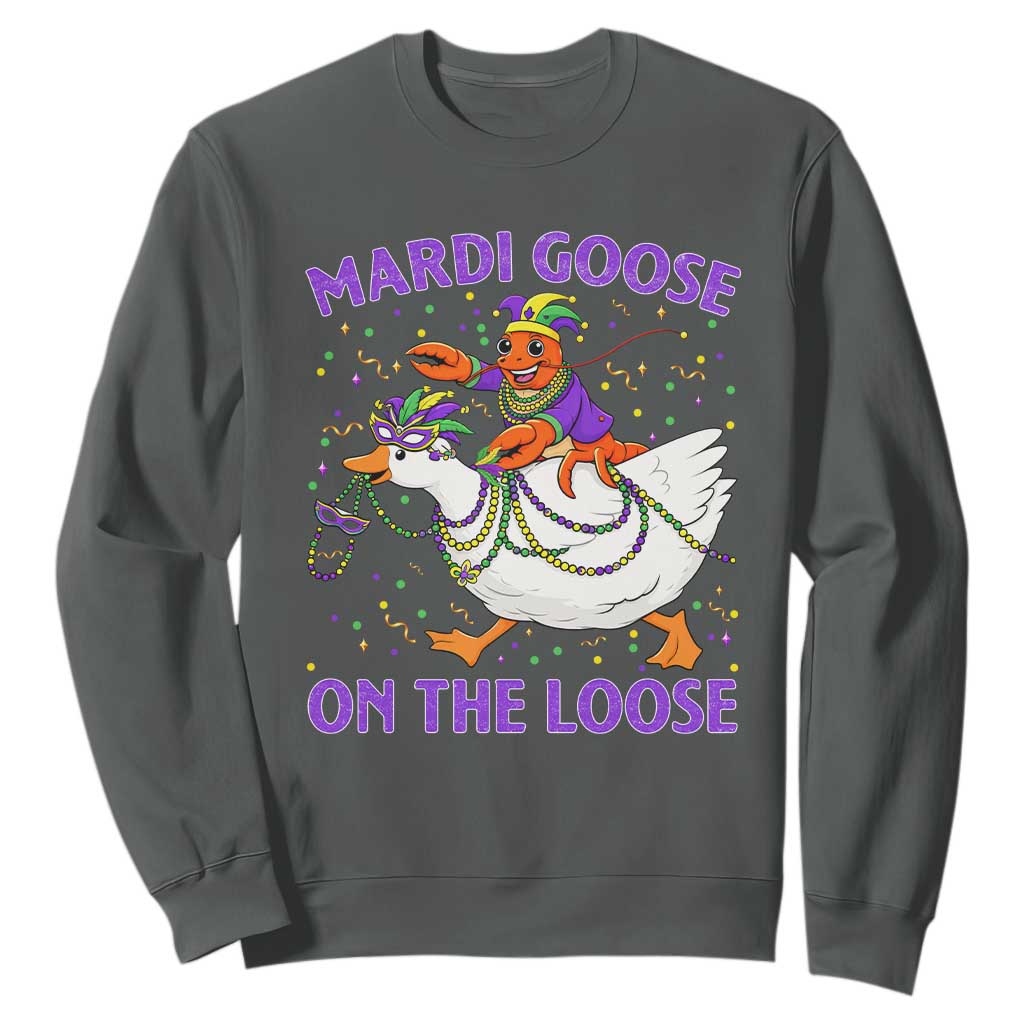 Funny Mardi Gras Sweatshirt Goose Crawfish Carnival Trendy Meme TS14 Dark Heather Print Your Wear