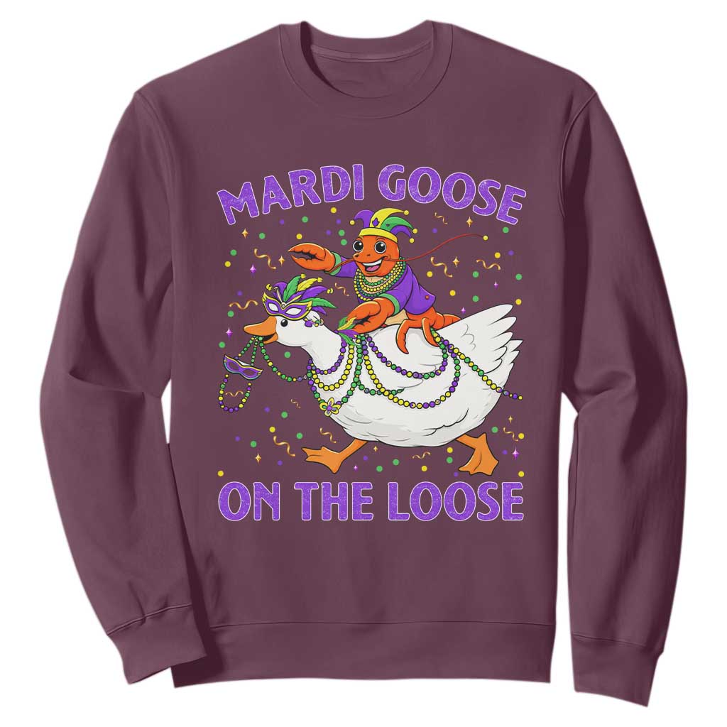 Funny Mardi Gras Sweatshirt Goose Crawfish Carnival Trendy Meme TS14 Maroon Print Your Wear