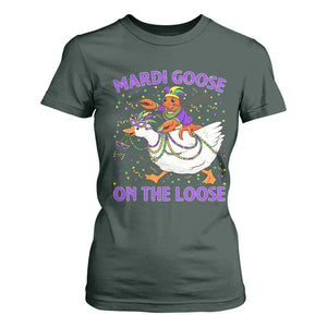 Funny Mardi Gras T Shirt For Women Goose Crawfish Carnival Trendy Meme TS14 Dark Forest Green Print Your Wear
