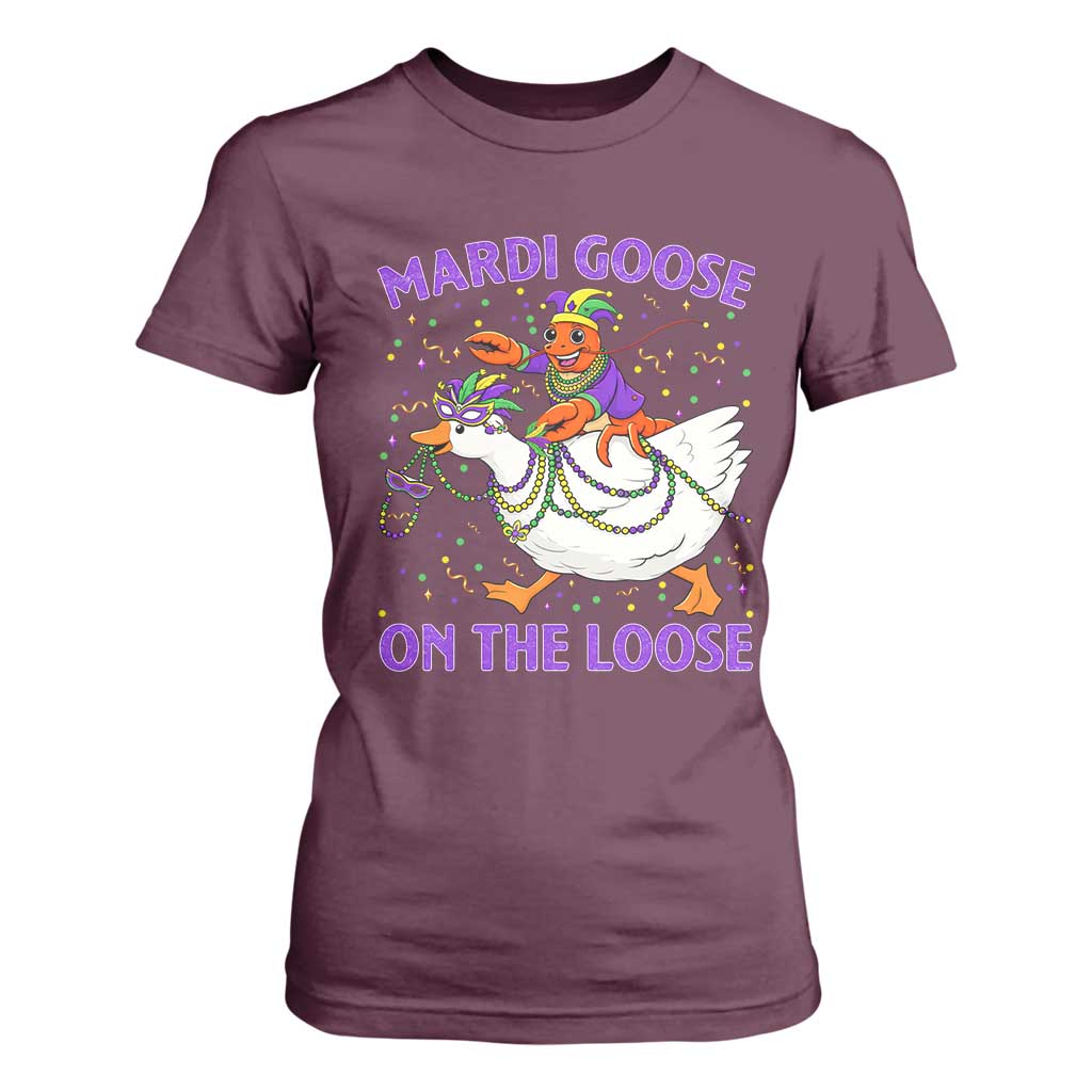 Funny Mardi Gras T Shirt For Women Goose Crawfish Carnival Trendy Meme TS14 Maroon Print Your Wear