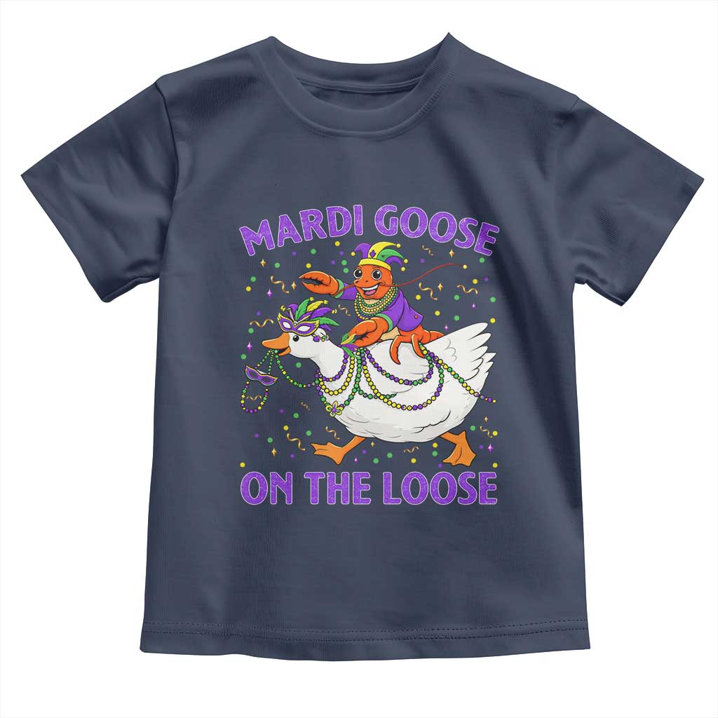 Funny Mardi Gras Toddler T Shirt Goose Crawfish Carnival Trendy Meme TS14 Navy Print Your Wear