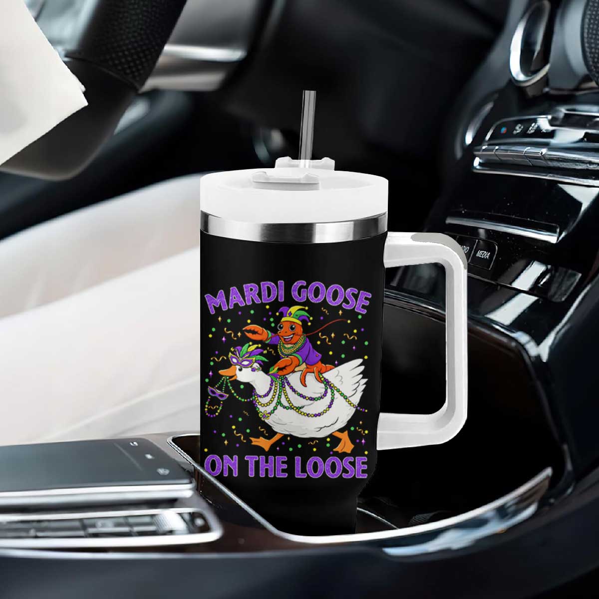 Funny Mardi Gras Tumbler With Handle Goose Crawfish Carnival Trendy Meme TS14 Print Your Wear