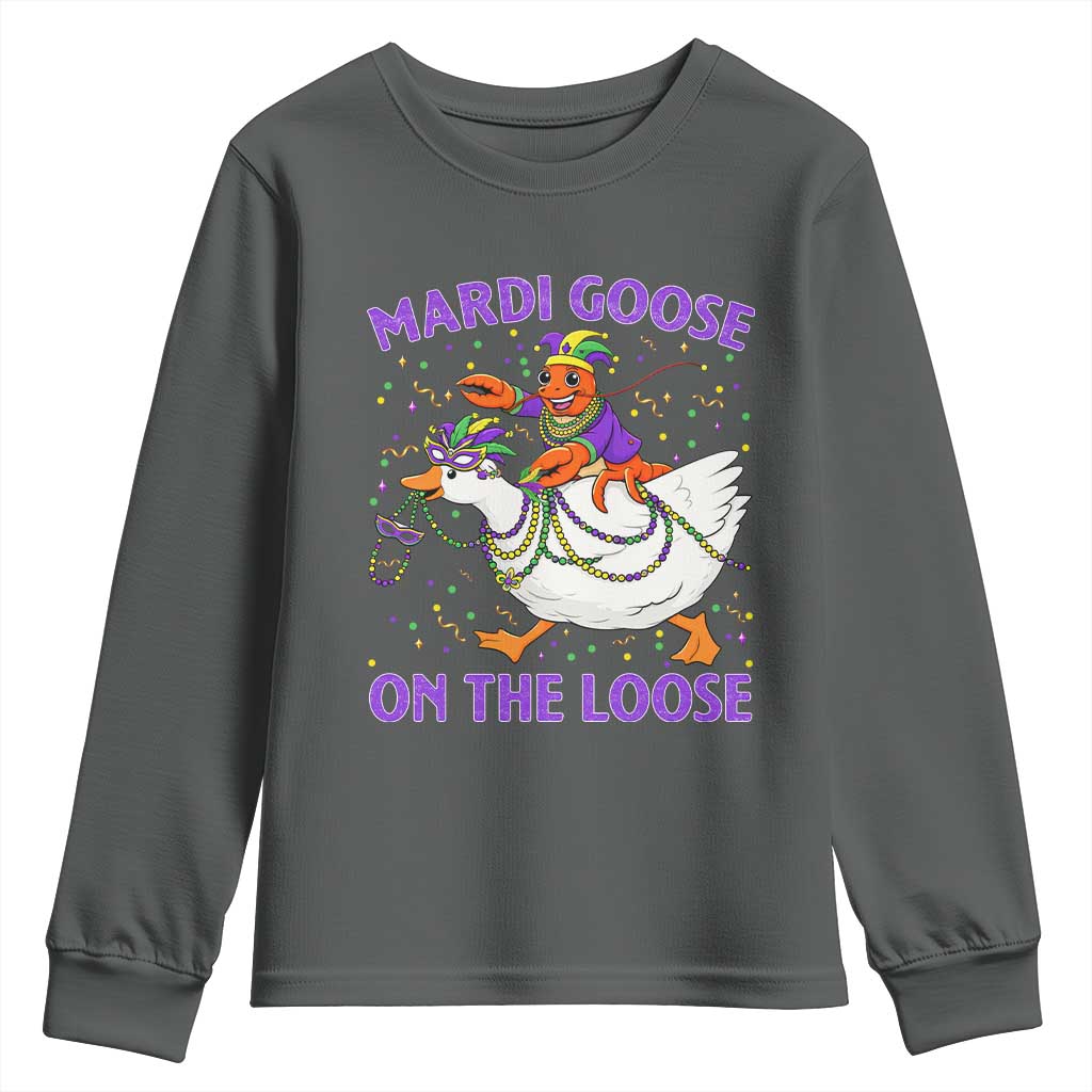 Funny Mardi Gras Youth Sweatshirt Goose Crawfish Carnival Trendy Meme TS14 Dark Heather Print Your Wear